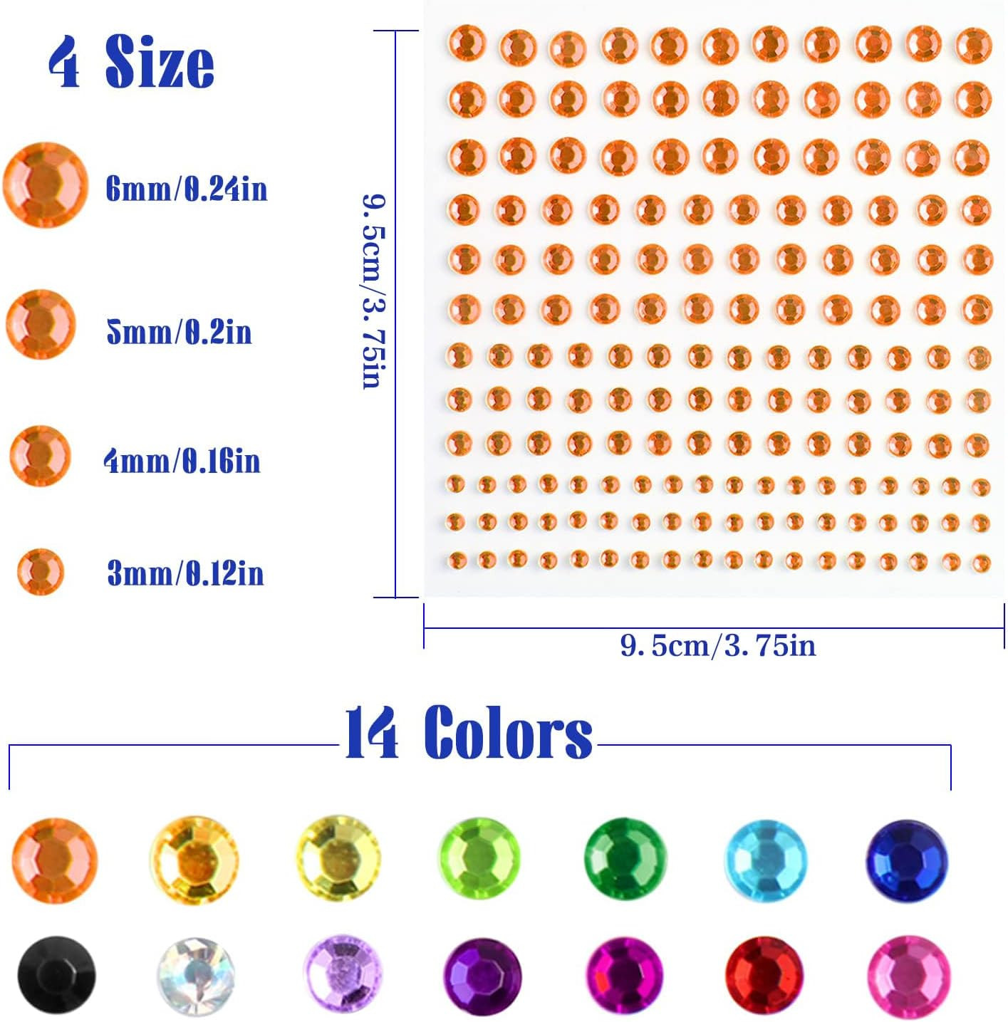 2310 PCS Self Adhesive Rhinestone Gem Stickers for Face Nail Body Makeup Festiva
