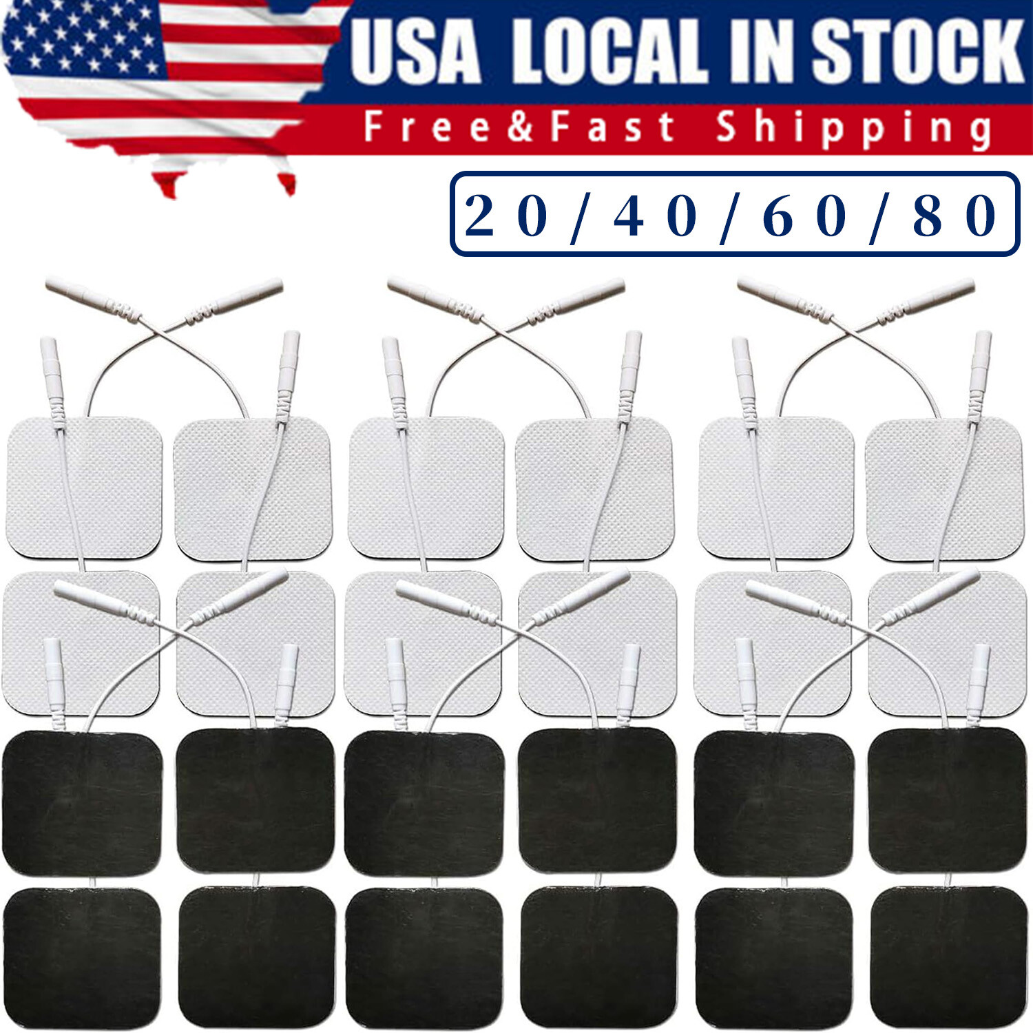 40 TENS Electrode Pads EMS Replacement Unit 7000 3000 2×2 Muscle Stimulator BULK