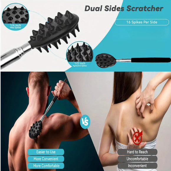 Extendable Cactus Back Scratcher with Spikes, Retractable One-Hand Itch Stick