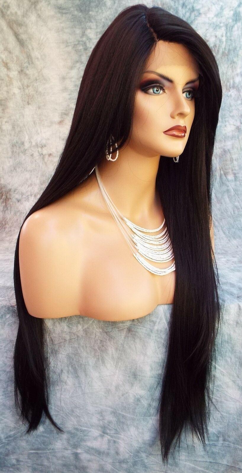 LACE FRONT C PART STRAIGHT WITH SIDE BANG WIG CLR 1B GORGEOUS SEXY 480