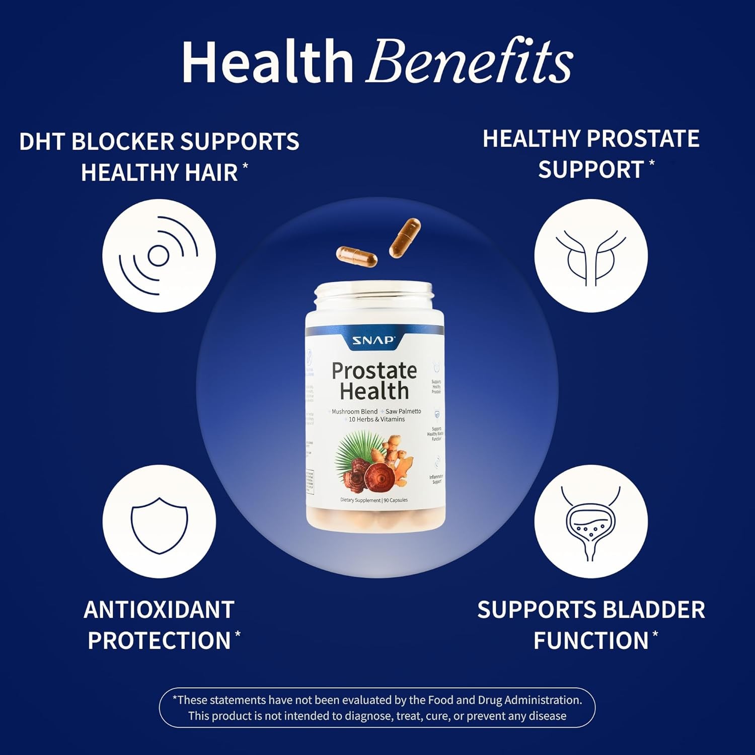 Snap Supplements Prostate Health Supplement w/Saw Palmetto for Men,DHT Blocker