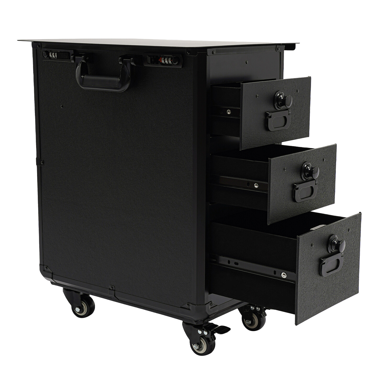 Metal Rolling Makeup Case with 4 Universal Wheels Combination Lock Cosmetic Case