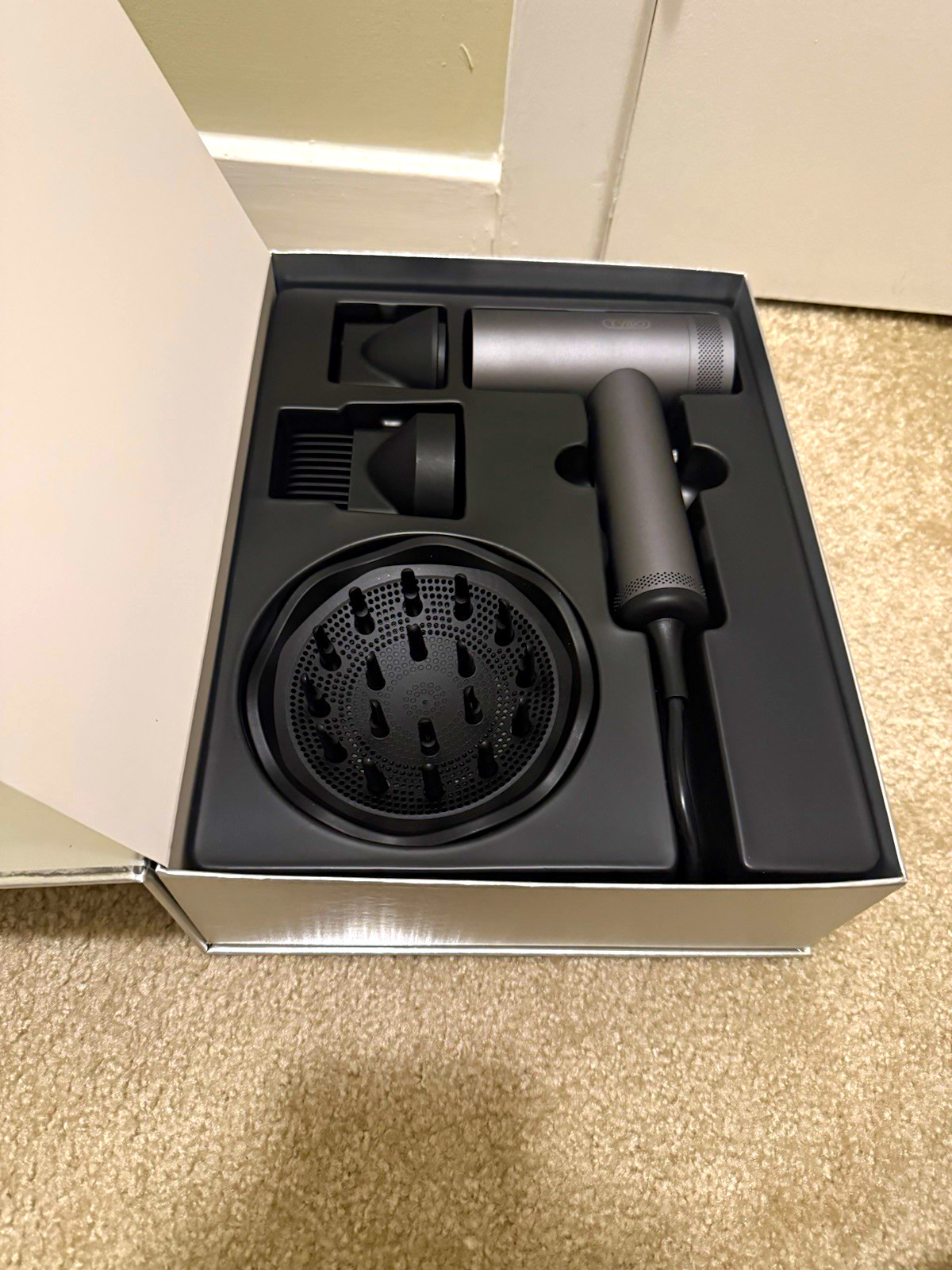 TYMO AIRHYPE Standard Hair Dryer with Diffuser Attachment, Silver