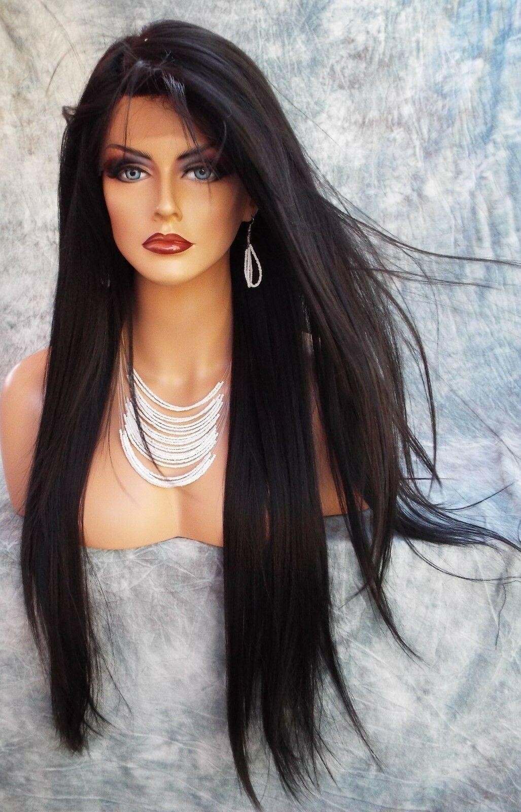 LACE FRONT C PART STRAIGHT WITH SIDE BANG WIG CLR 1B GORGEOUS SEXY 480