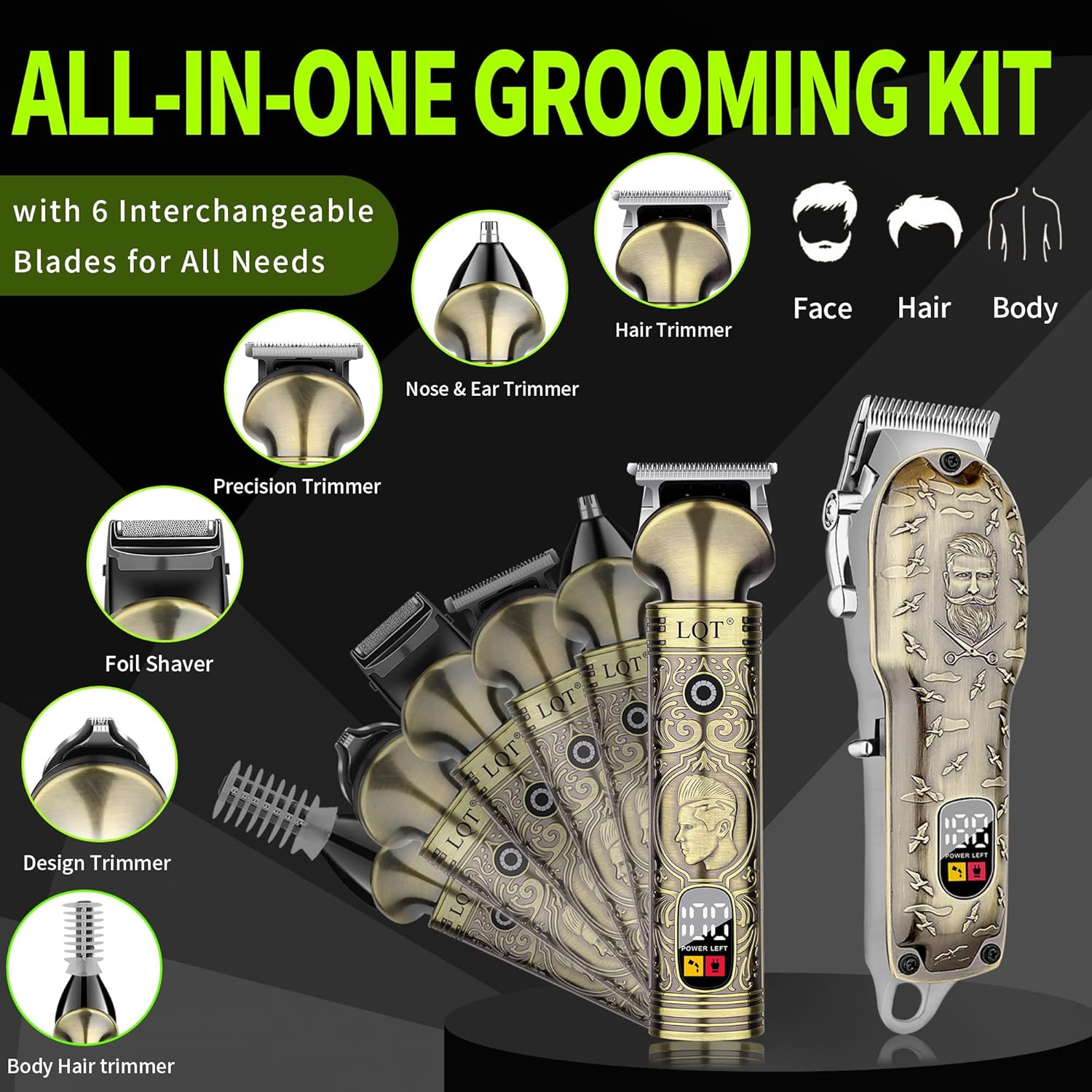 Professional Cordless Hair Clipper and Trimmer Set for Men, Multi-Functional Tri