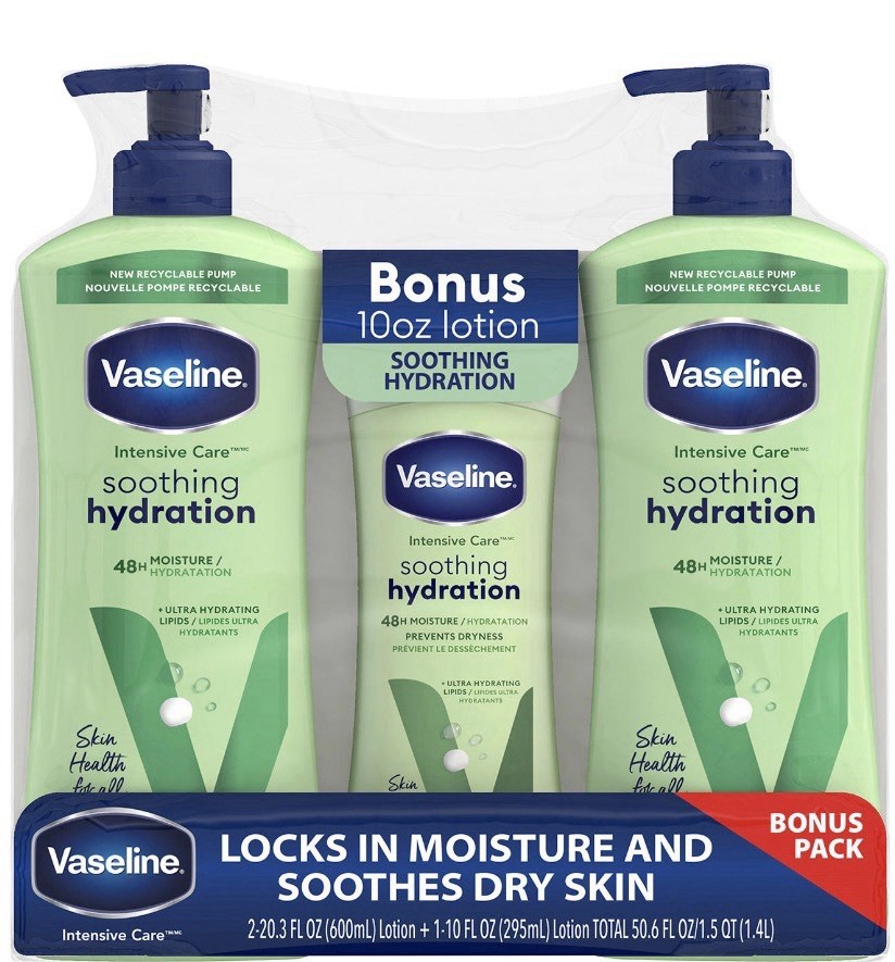 Vaseline Intensive Care Body Lotion Soothing Hydration 2 pk/20.3 fl oz + 10fl oz