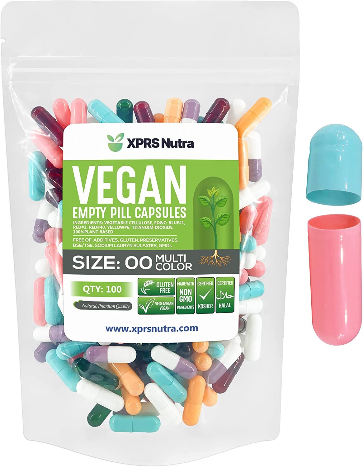 Size 00 Multi Color Empty Vegan Capsules Vegetarian Veggie Kosher Pills Caps