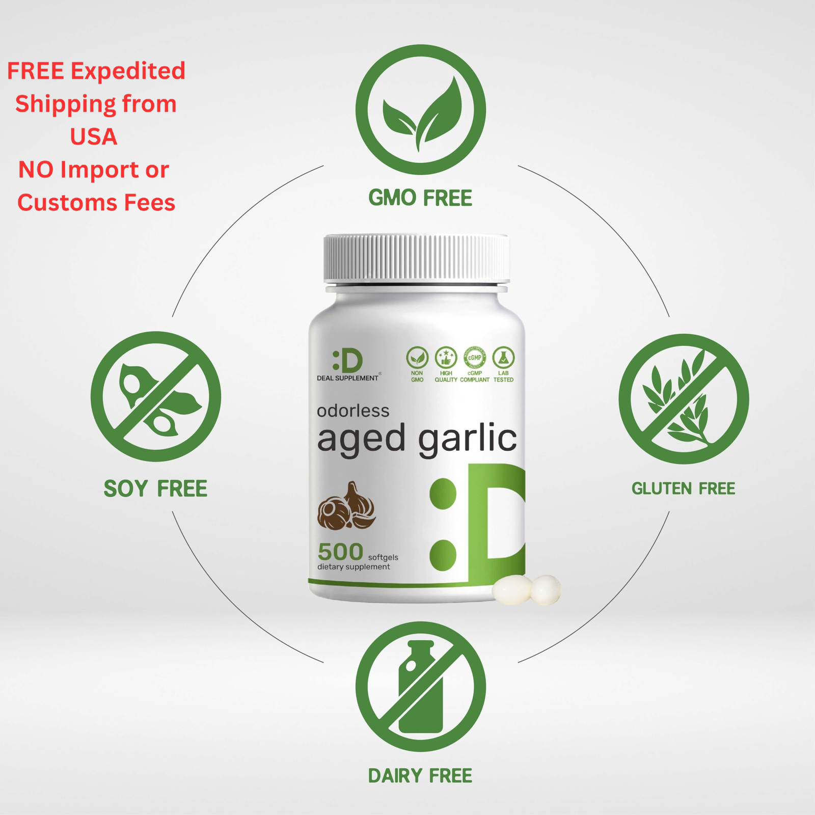 Odorless Aged Garlic, 500 Softgels – Enhanced with MCT 500 Count (Pack of 1)