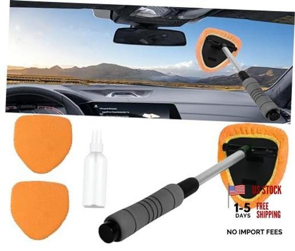 Orange Car Windshield Cleaner Tool with Reusable Pads – Extendable Handle