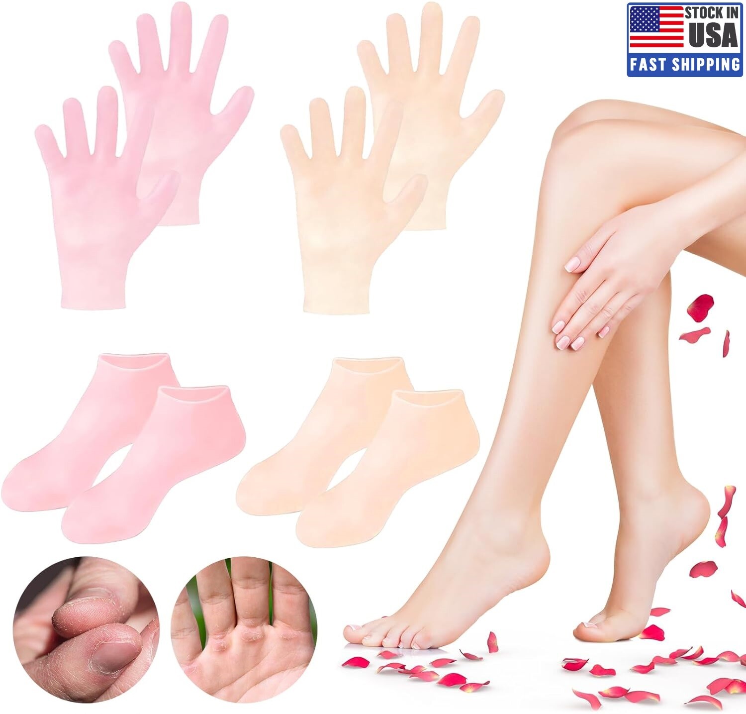 2PCS Silicone Moisturizing Hand & Foot Covers Reusable Skin Softening Treatment