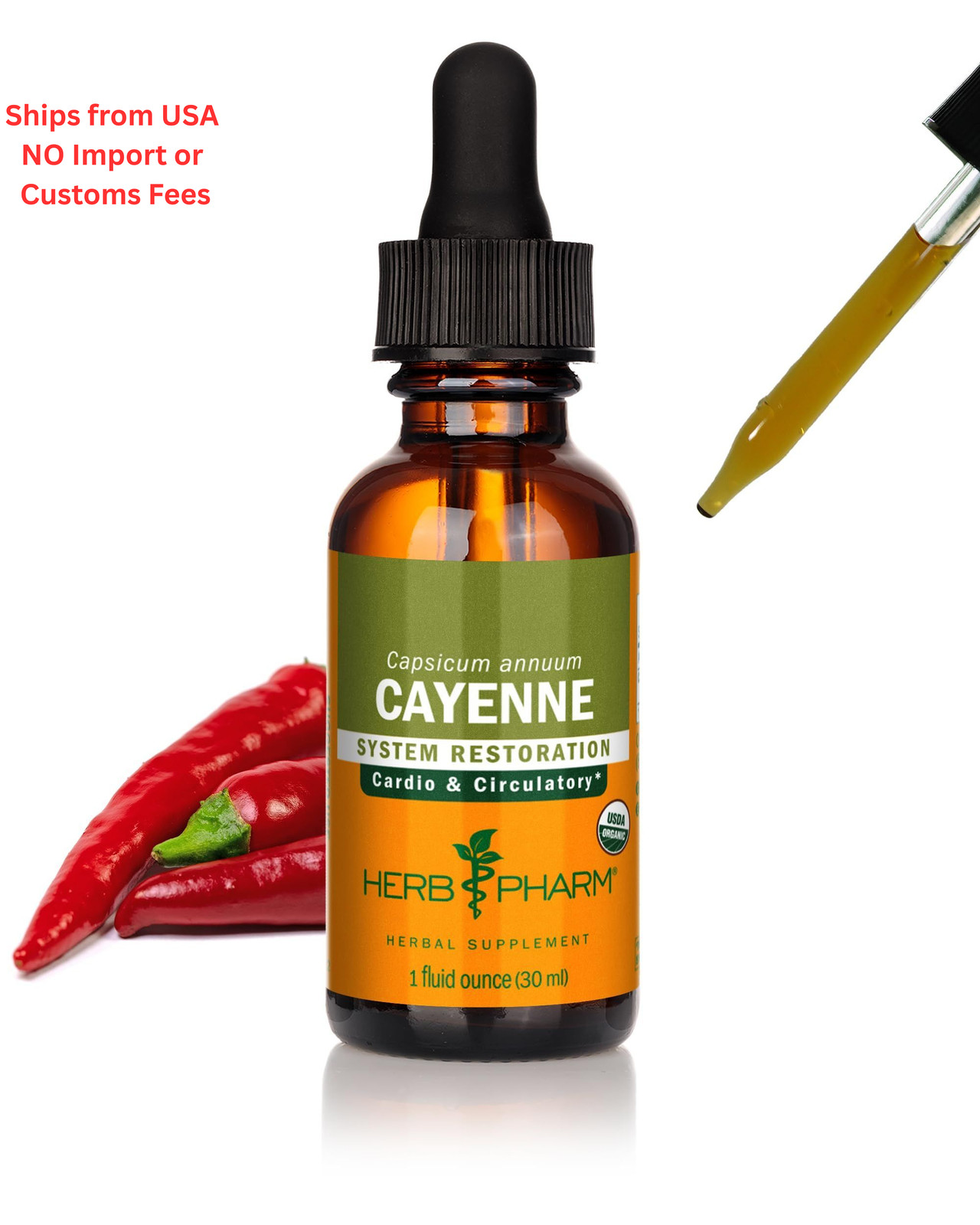 Herb Pharm Certified Organic Cayenne Extract for 1 Fl Oz (Pack of 1), Default