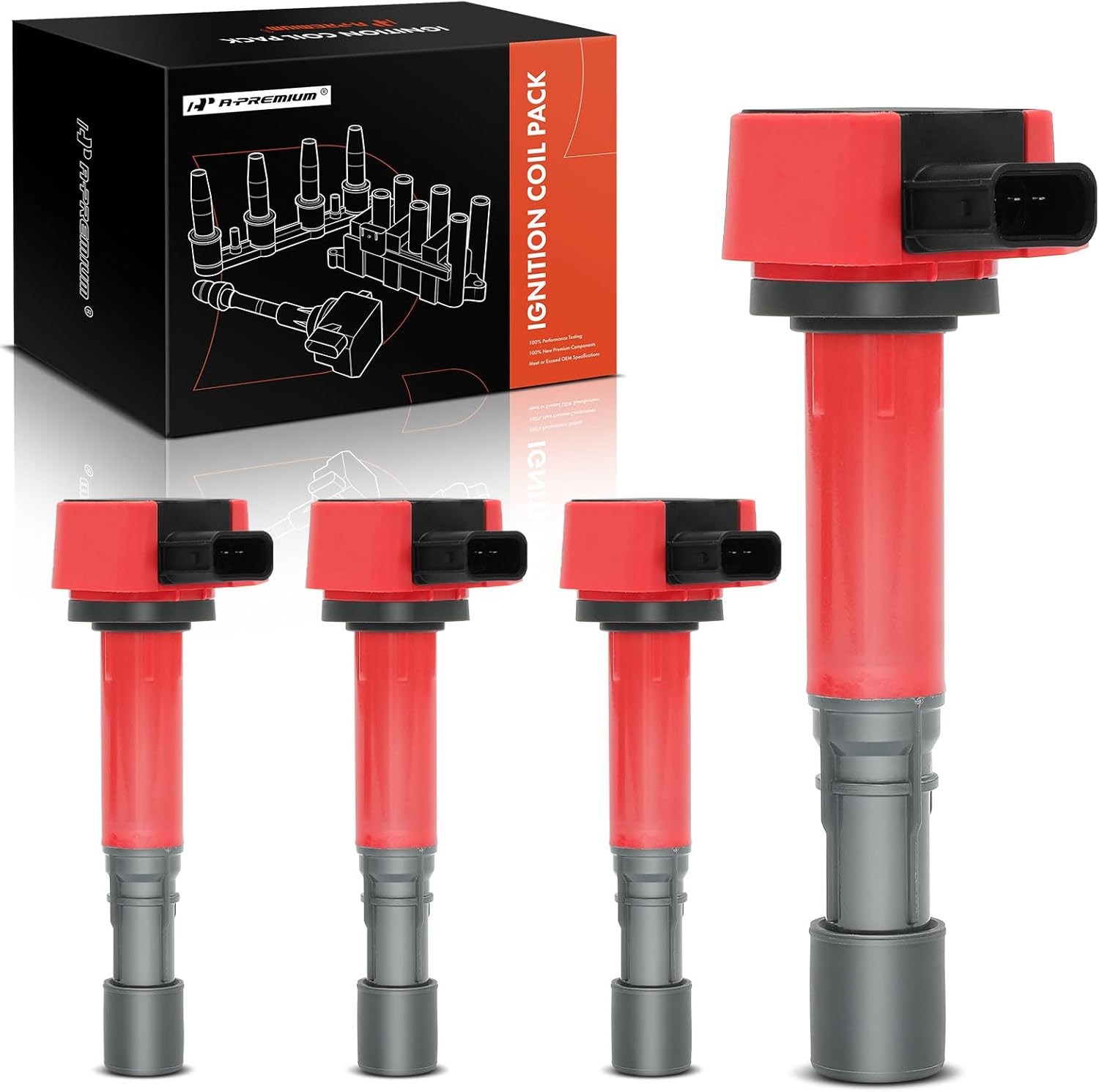 A-Premium (Red) Engine Ignition Coil Pack Compatible with Honda Civic 2001-20…
