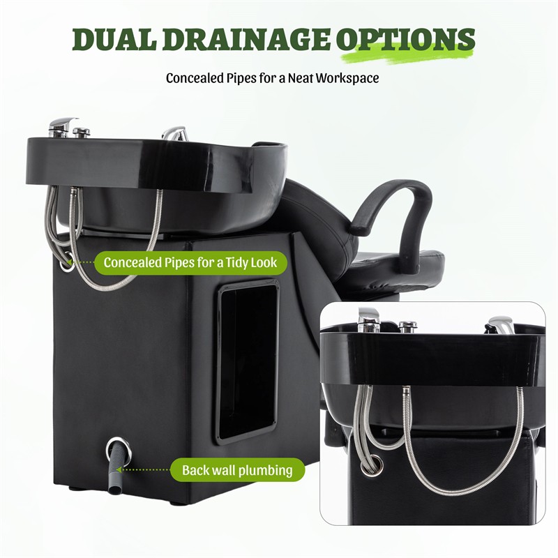 Shampoo Bowl and Chair Set for Salon with ABS Sink & PU Leather Chair for Spa