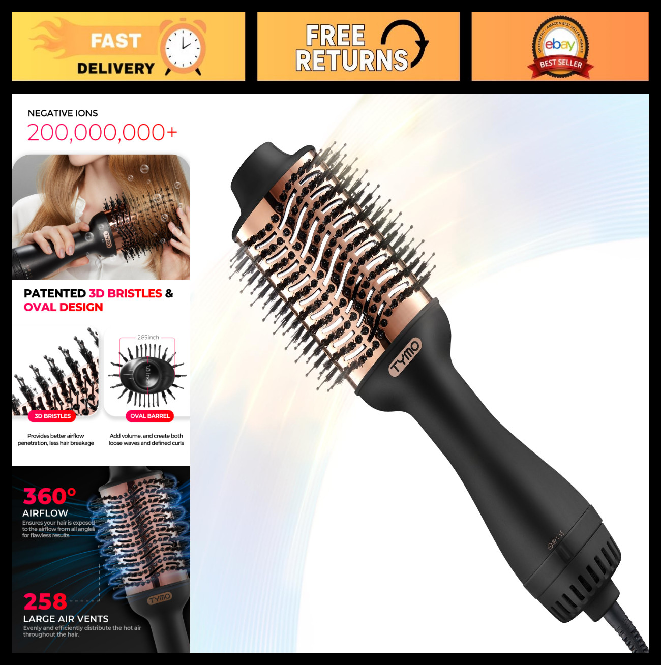 4-in-1 Ionic Hair Dryer Brush & Volumizer, Hot Air Straightener, Frizz-Free Styl