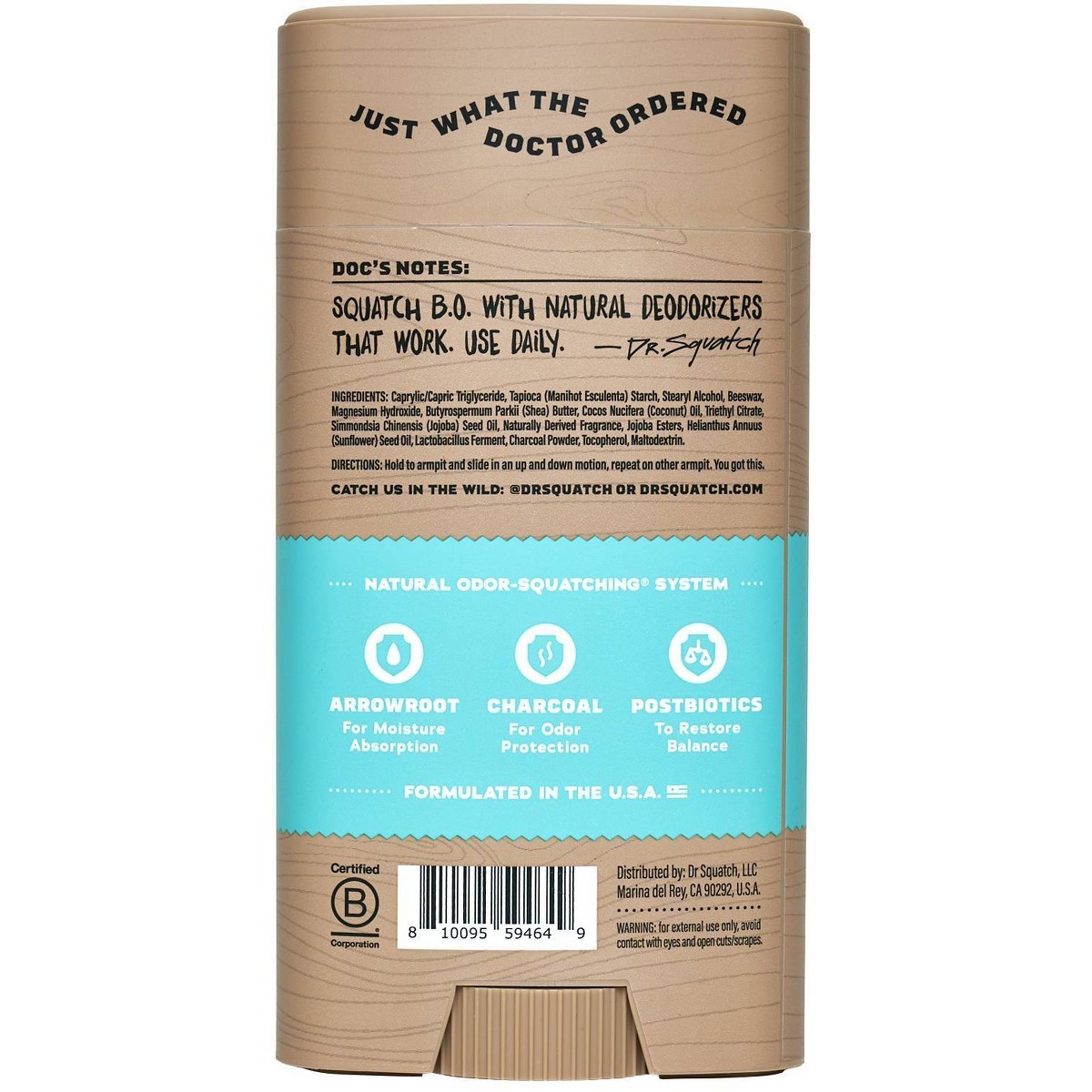 DR. SQUATCH Men’s Natural Solid Deodorant Coconut Castaway- Aluminum-Free 2.65oz