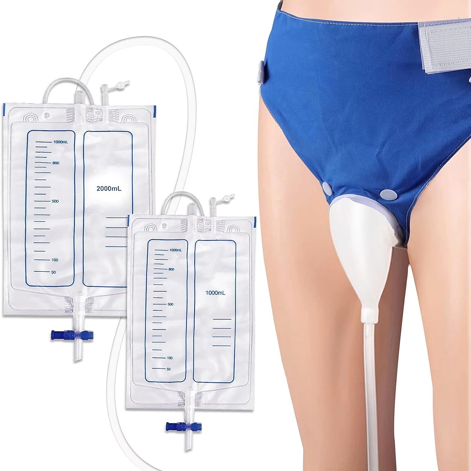 Wearable Urinal Bag Silicone Urine Catheter Portable Collector 1000ml 2000ml Aid