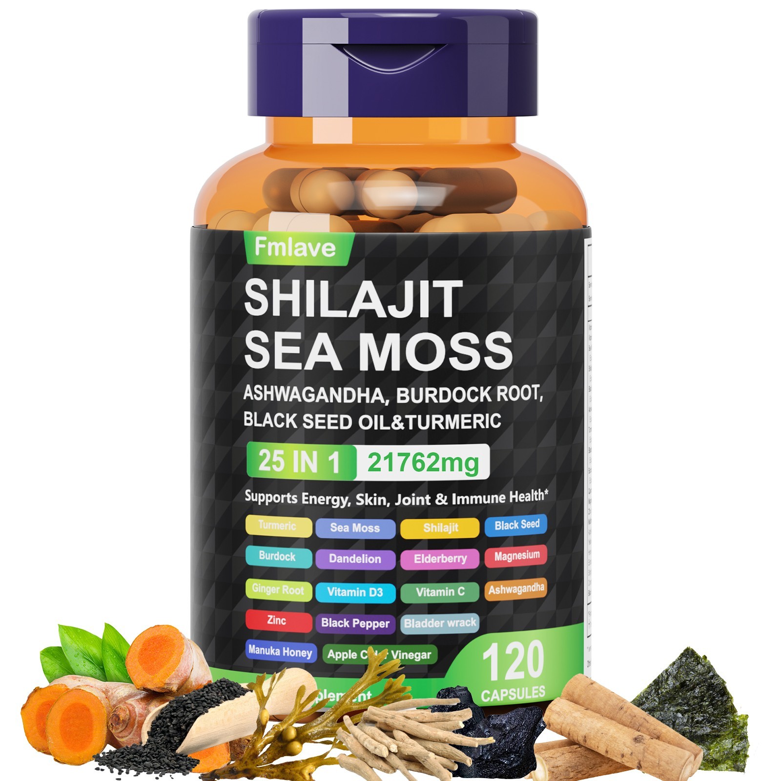 2 Pack 25 in 1 Sea Moss, Black Seed Oil, Ashwagandha, Turmeric, Ginger, 240 Caps