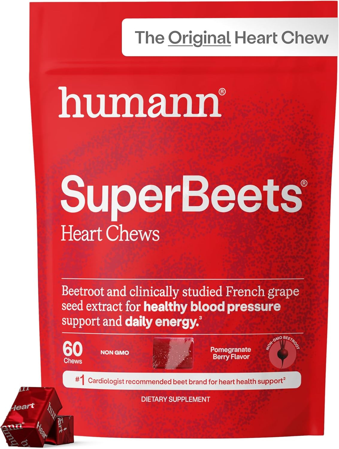 Humann Superbeets Heart Chews, Beet Root Powder Support Energy Supplement, Nitri