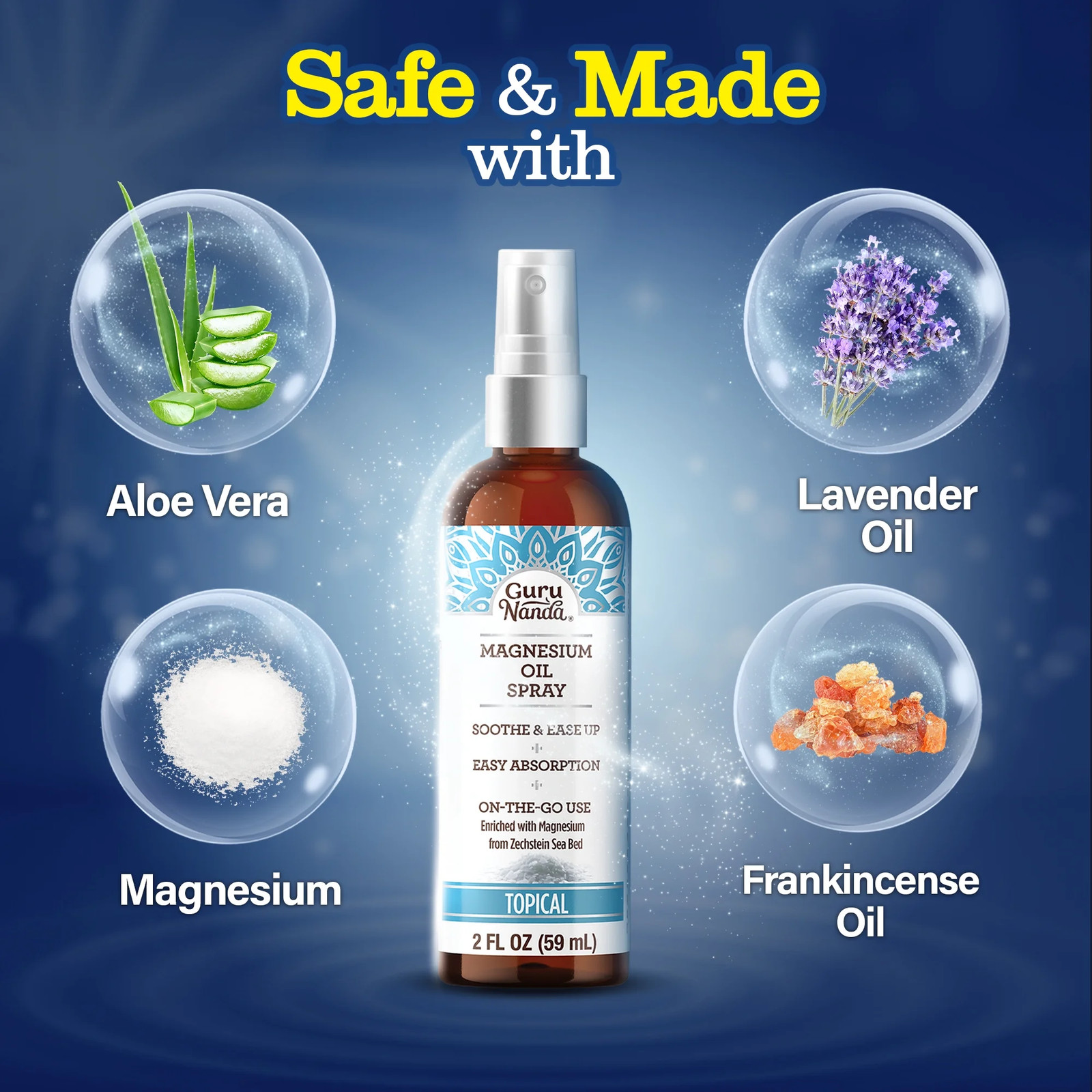 Magnesium Oil Spray for Muscle Relief and Soothing Aches, Quick Absorbing, 2 Fl
