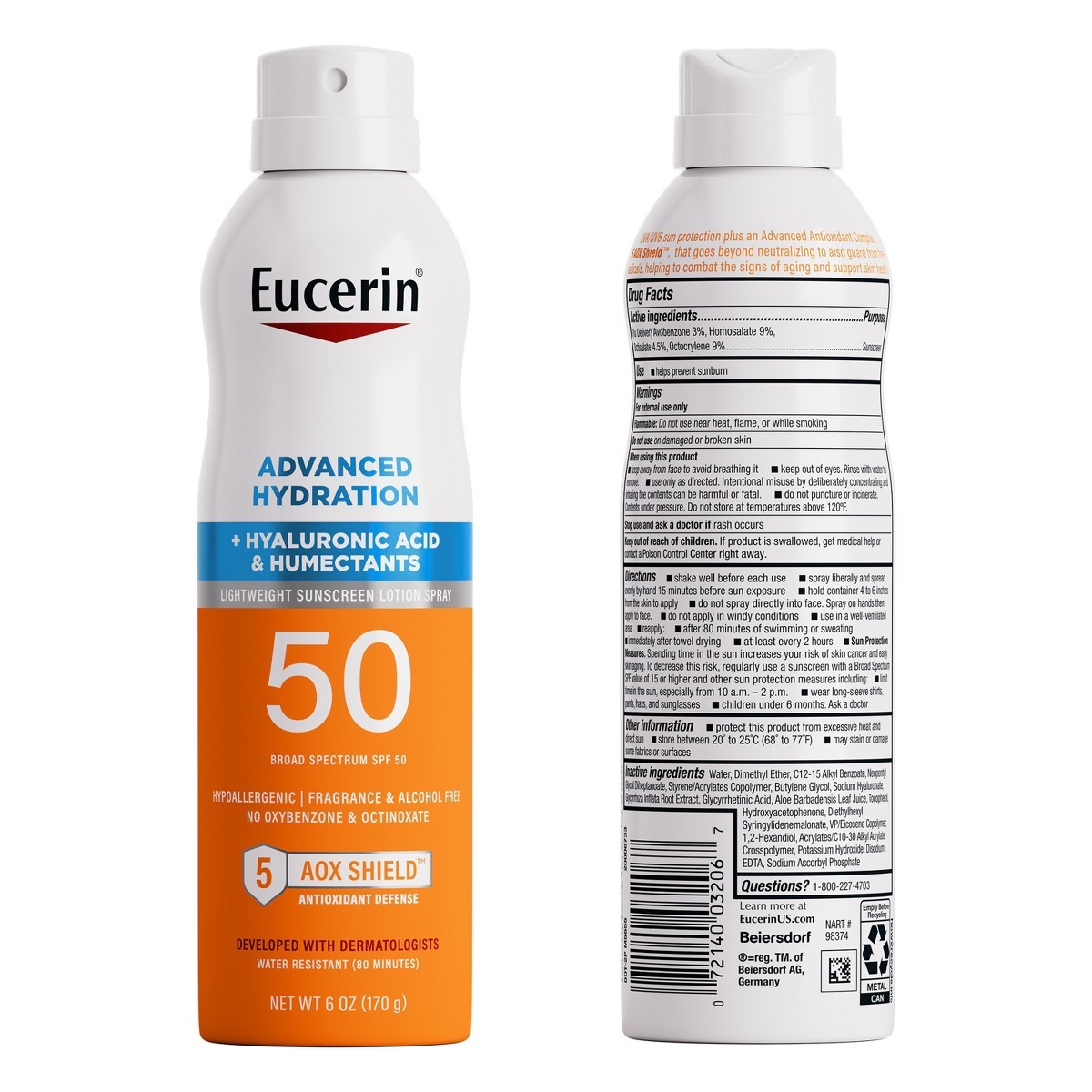 Eucerin Advanced Hydration Sunscreen Spray – SPF 50 – 6oz: Whole Body Protection