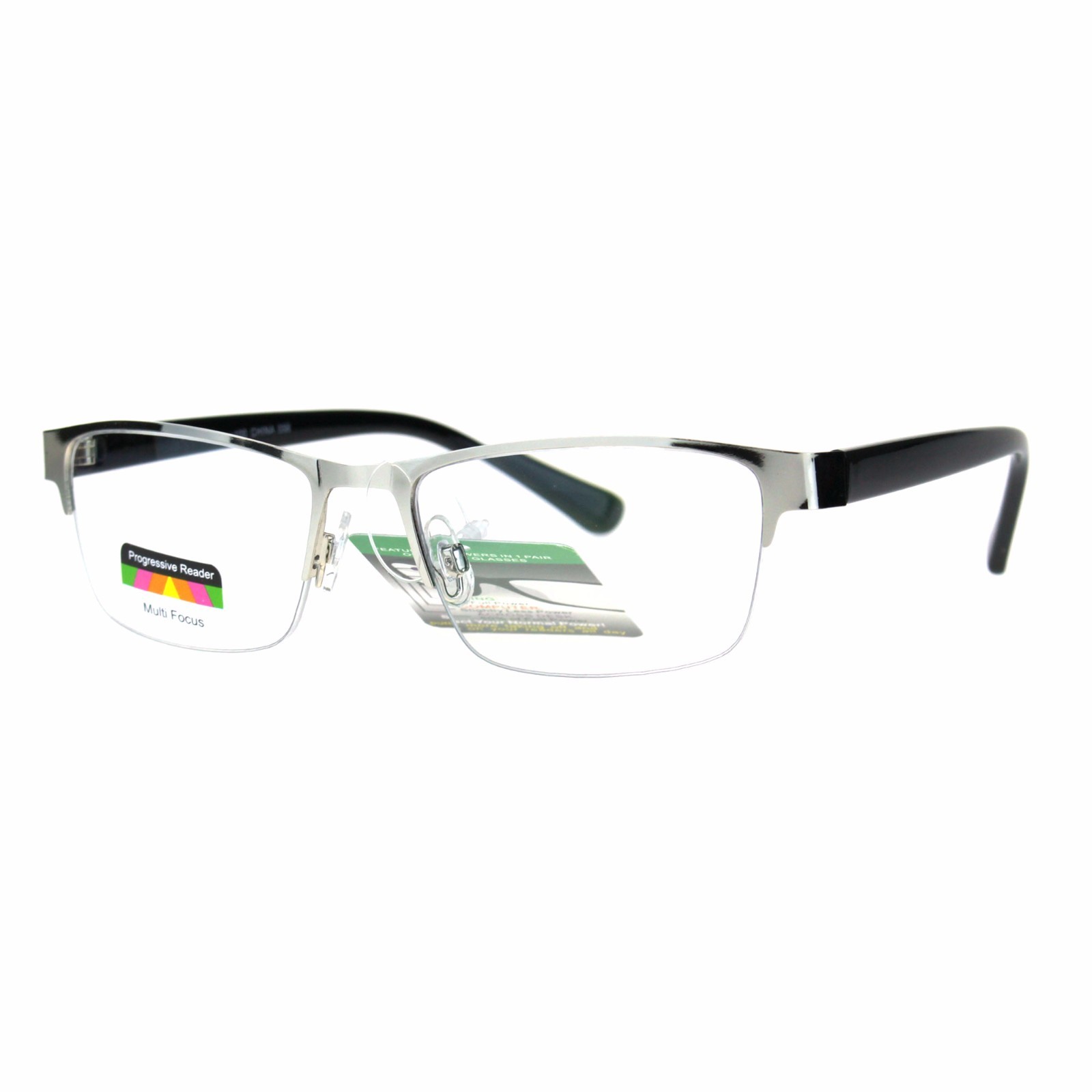 Multi Focus Progressive Reading Glasses 3 Powers in 1 Reader Rectangle Half Rim