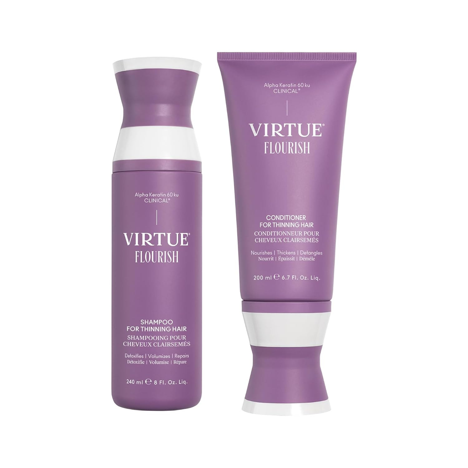 Virtue Flourish Shampoo and Conditioner Set for Fine or Thinning Hair, Sulfate F