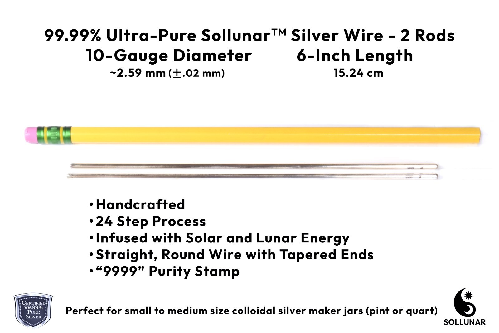 .9999 Fine Silver Colloidal Electrode Rods – 10-gauge diameter, 6 Inch length