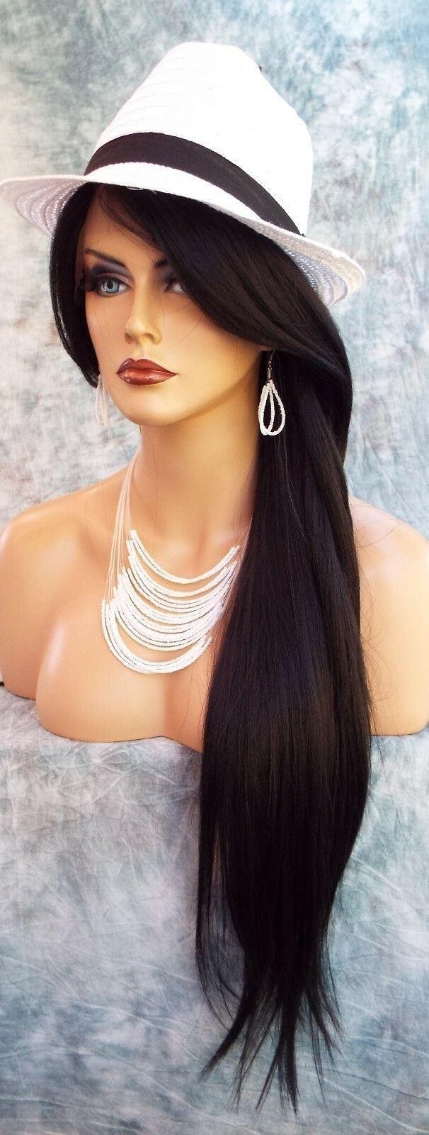 LACE FRONT C PART STRAIGHT WITH SIDE BANG WIG CLR 1B GORGEOUS SEXY 480