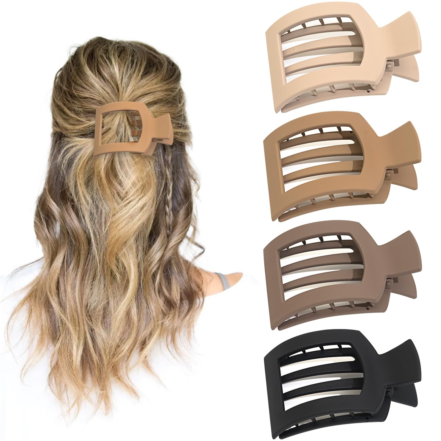 4 PCS Flat Hair Clips for Women, Ergonomic Curved 1 Count (Pack of 4), Black