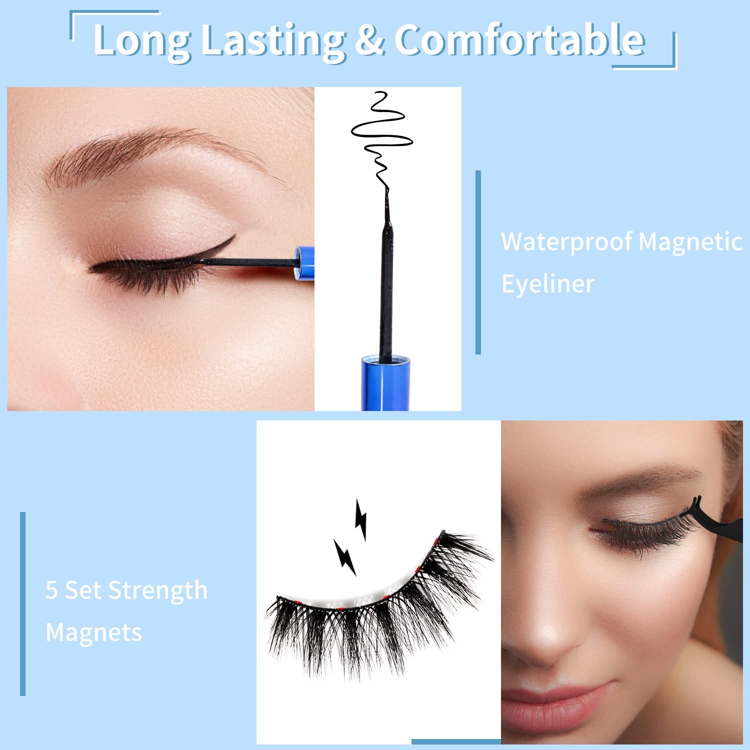 Magnetic Eyelashes Kit, 7 Pairs Reusable 3D Natural Look Magnetic Lashes with Ey