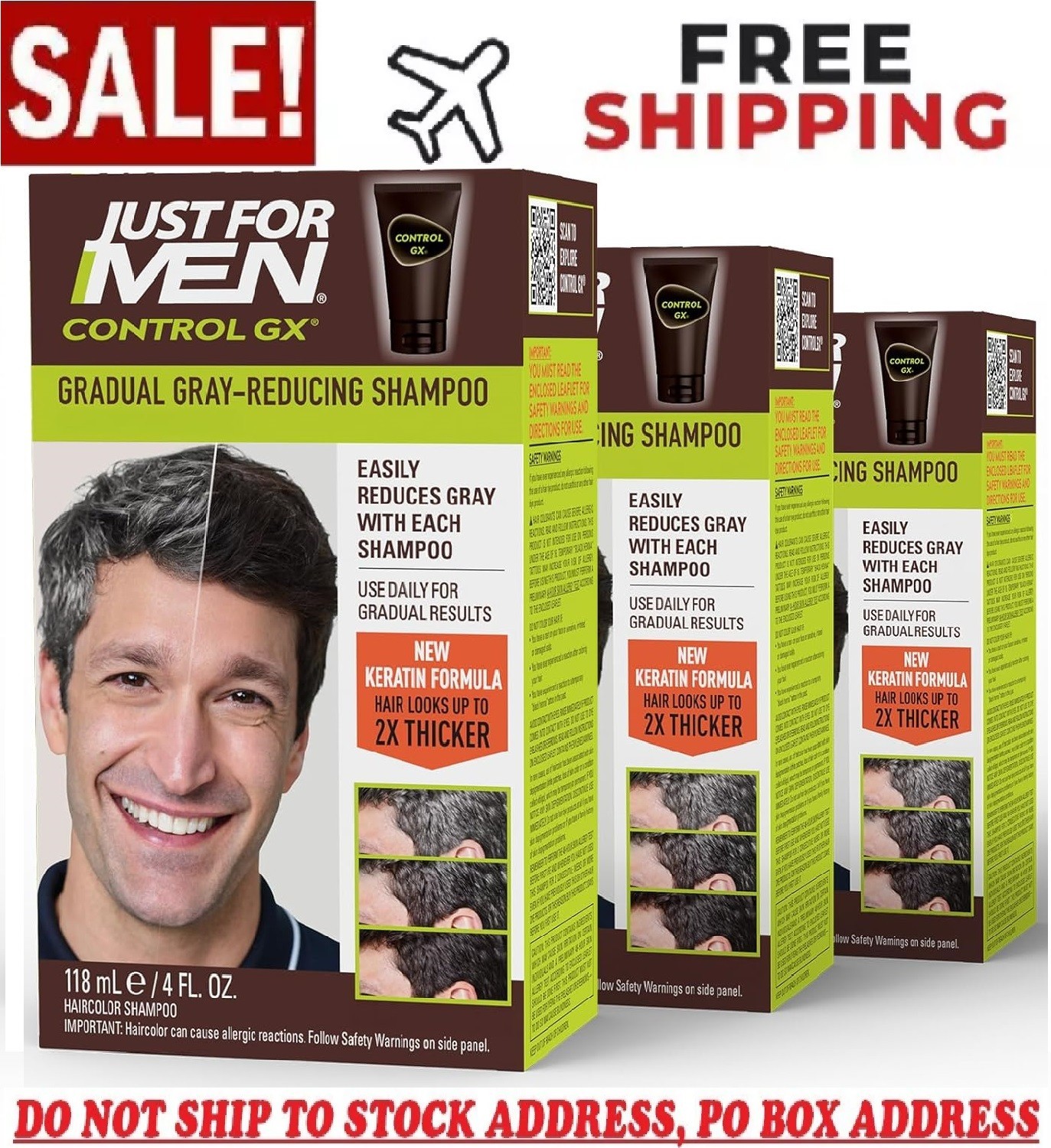 Just For Men Control GX Grey Reducing Shampoo 4 fl oz 3 Pack Gradually Color