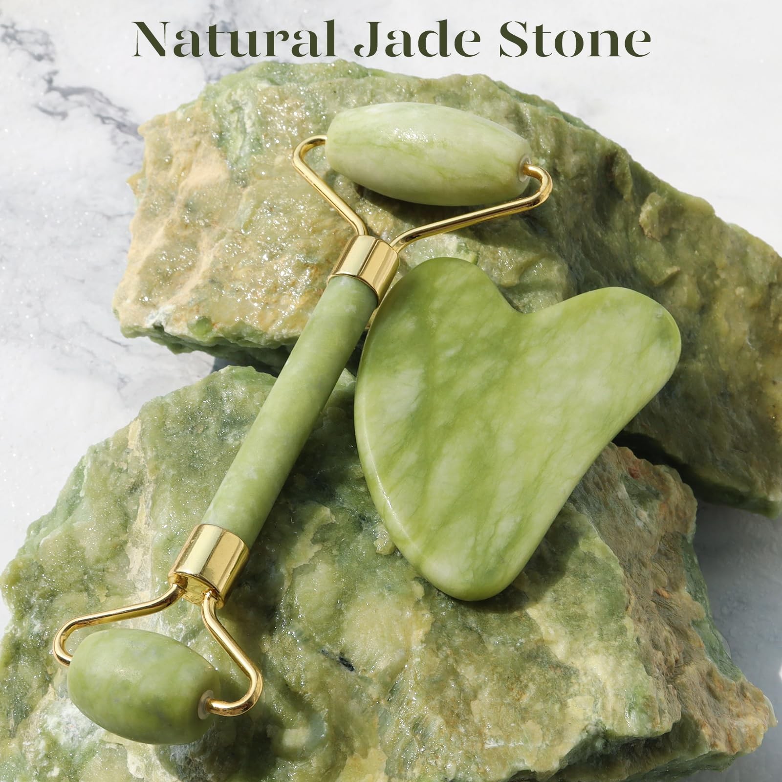 BAIMEI IcyMe Gua Sha & Jade Roller Facial Tools Face 2 Piece Set, Green