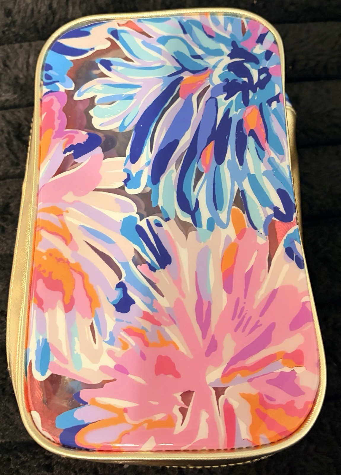 Lilly Pulitzer Multicolor Floral Makeup Bag Gold & Pink Zipper Closure
