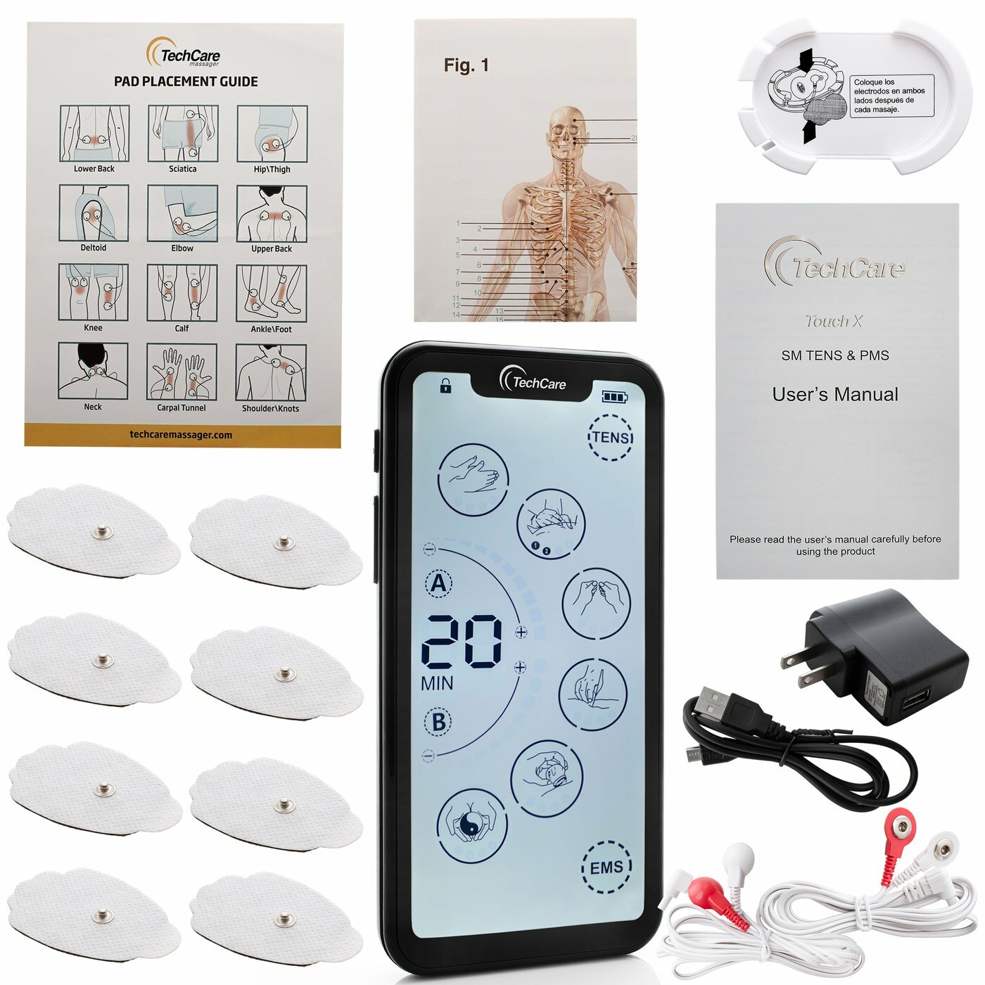 Rechargeable Tens Unit Machine Pulse Massager Full Body Pain Relief Device