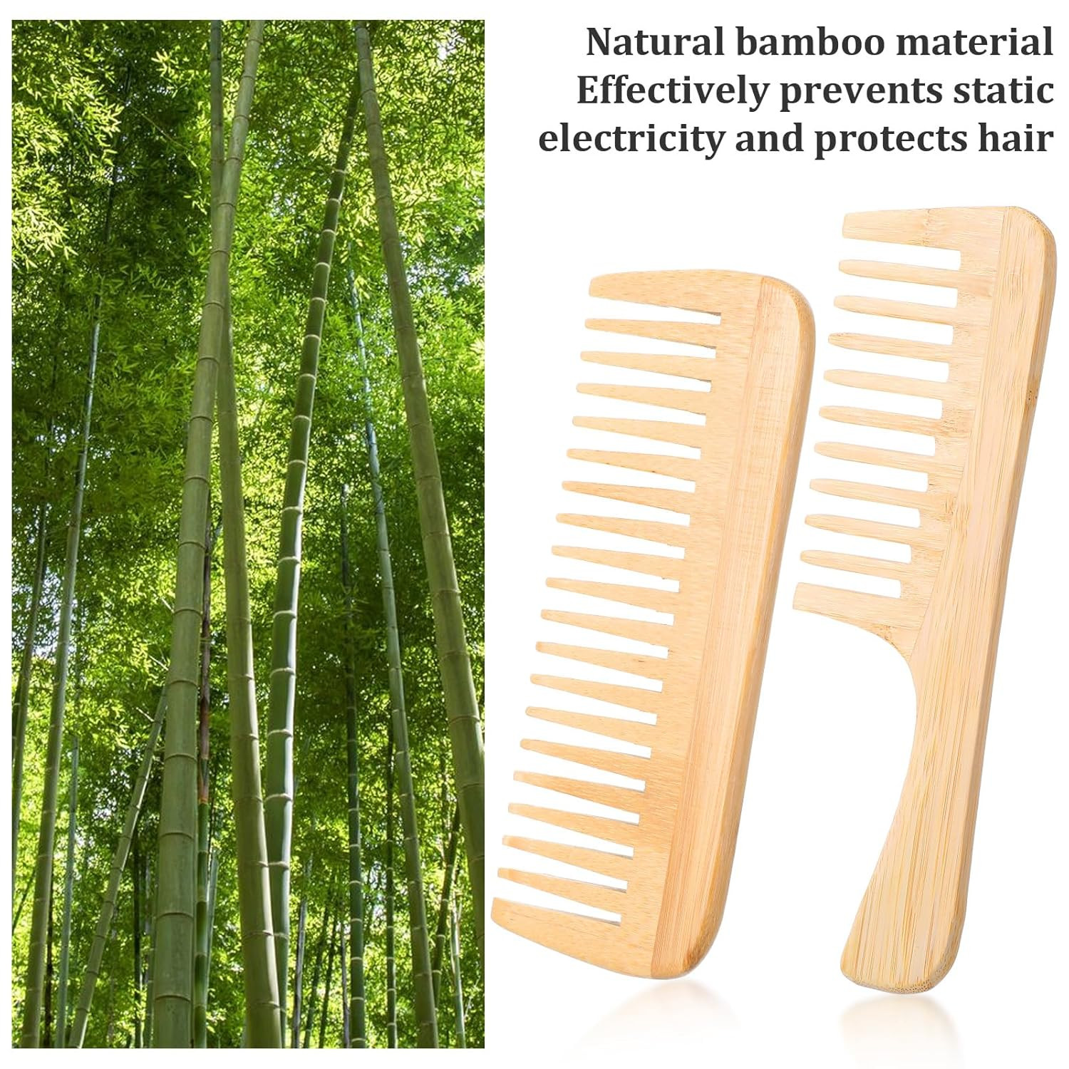 2PCS Bamboo Comb Anti-Static Wide Tooth Combs Natural Bamboo Comb Set Large Hair