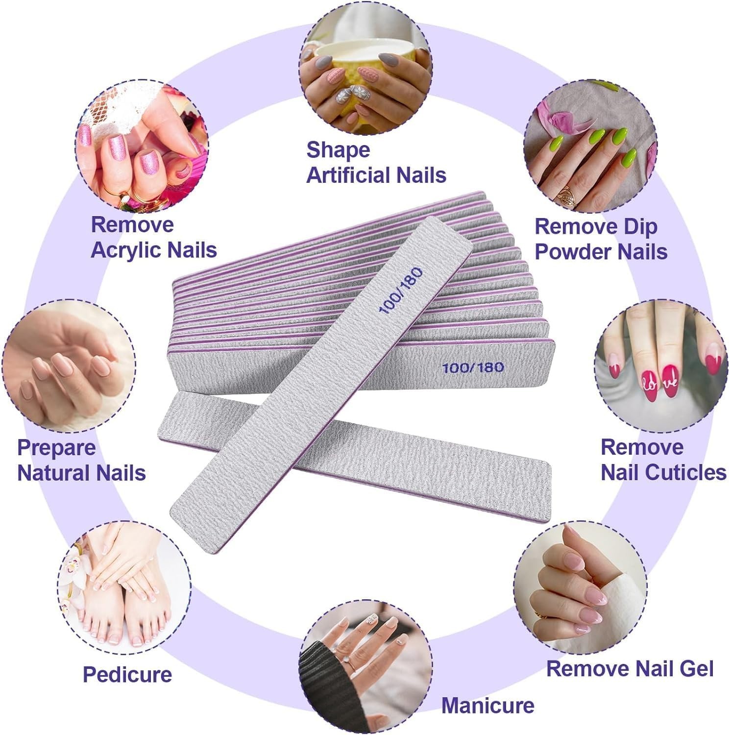 Nail Files (12 Pack), 100/180 Grit Emery Boards Nail File for Natural Nails and