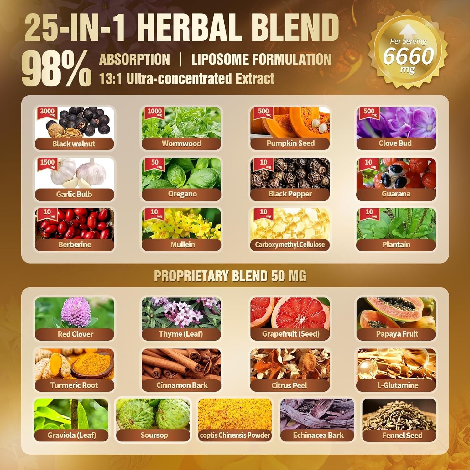 25in1 Black Walnut Wormwood Clove Liposomal Tincture Drops Lymphatic Support 25
