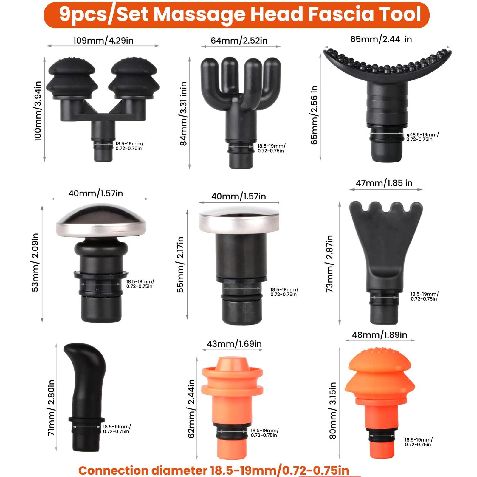 9Pcs Replaceable Massage Heads – Deep Tissue Muscle Attachments and Accessori…