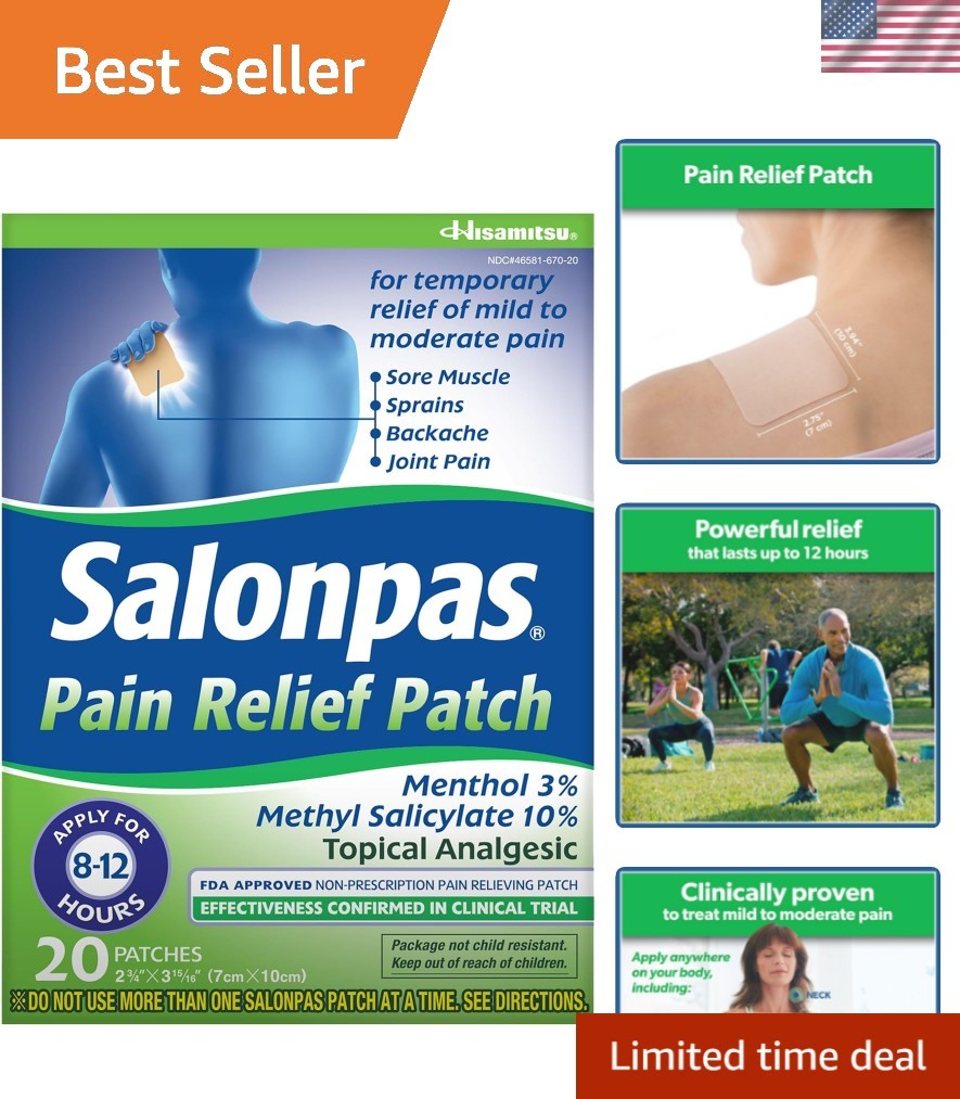 Pain Relief Patch, 20 Count Pack of 1, Up to 12 Hours Temporary Relief of Mil…