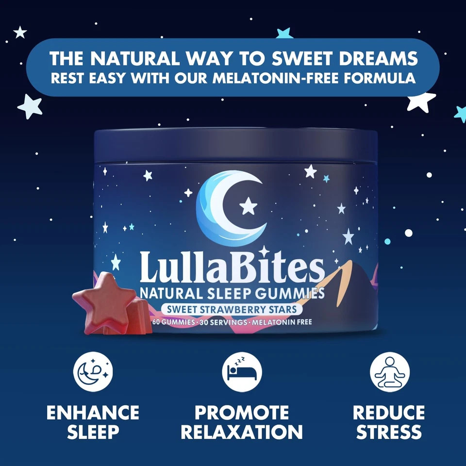 Natural Sleep Gummies – Melatonin-Free, Sweet Strawberry Stars, 60 Count