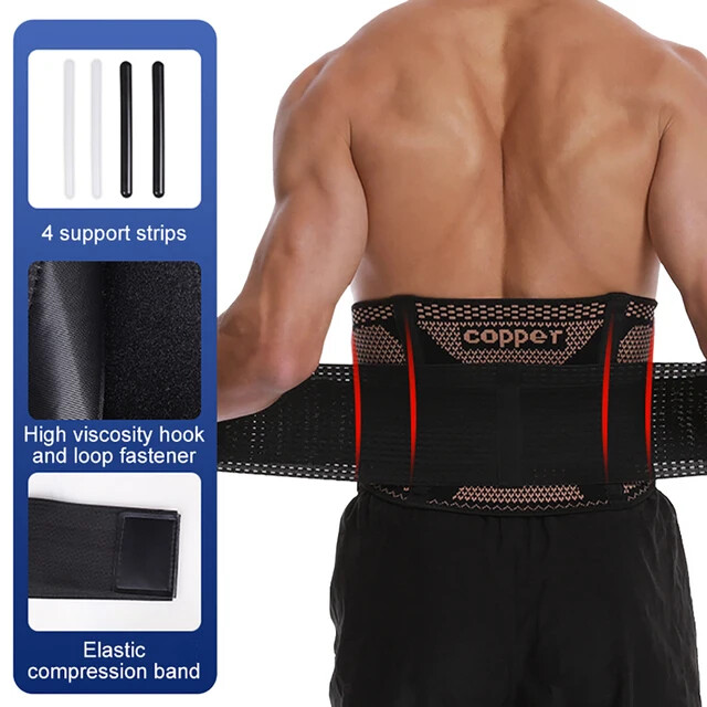 Copper Lumbar Waist Support Brace Belt Lower Back Pain Relief for Men Women