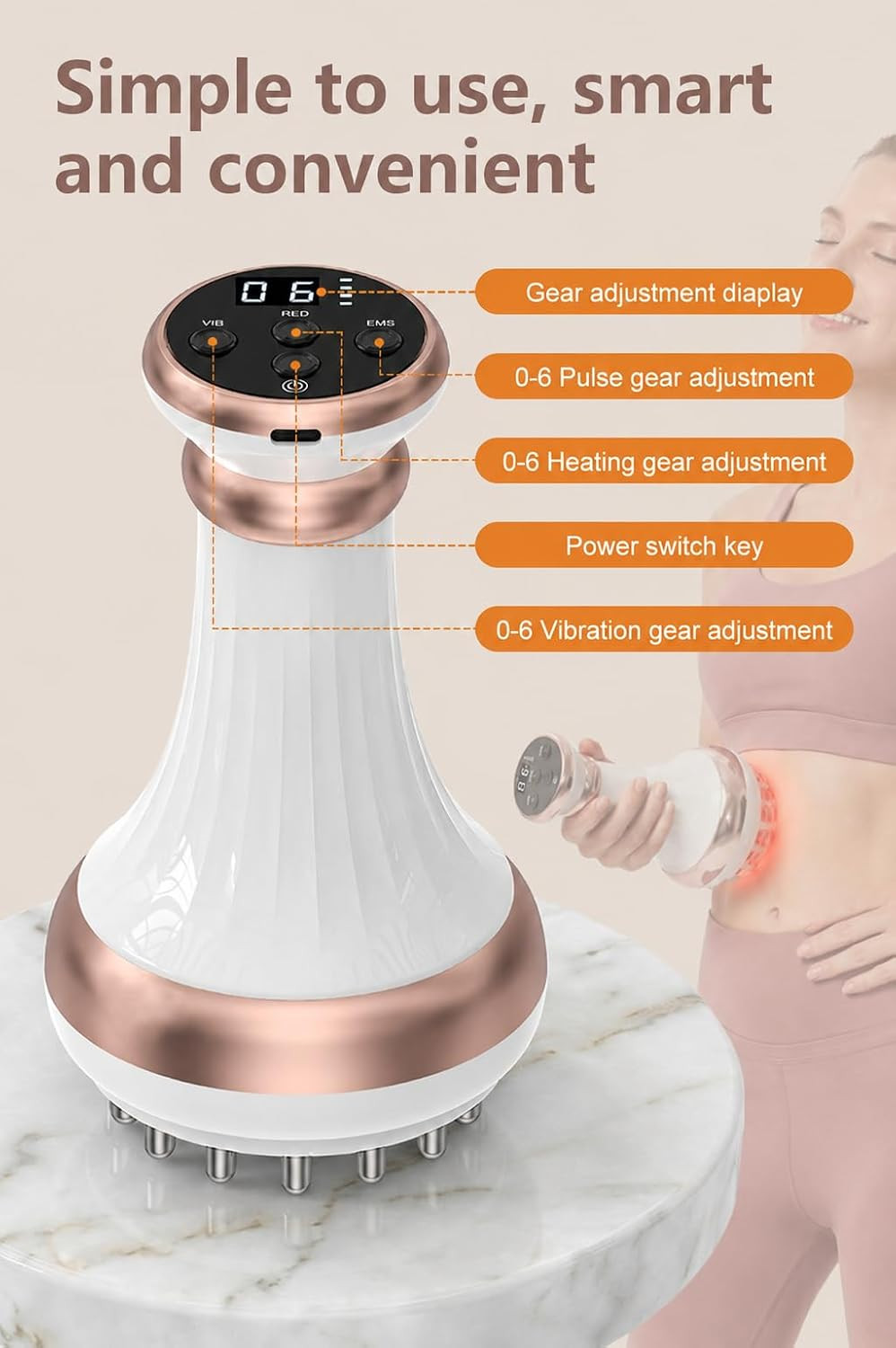 Lymphatic Drainage Massager & Anti-Cellulite Massage Tool, Cordless, White | 6 L