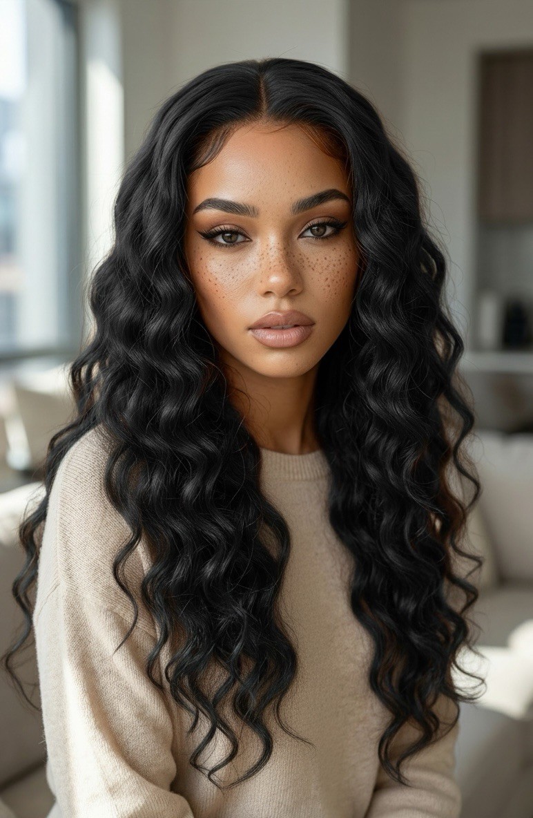 Women Curly Wig. Synthetic Frontal. High Quality Futura Black Glue-less