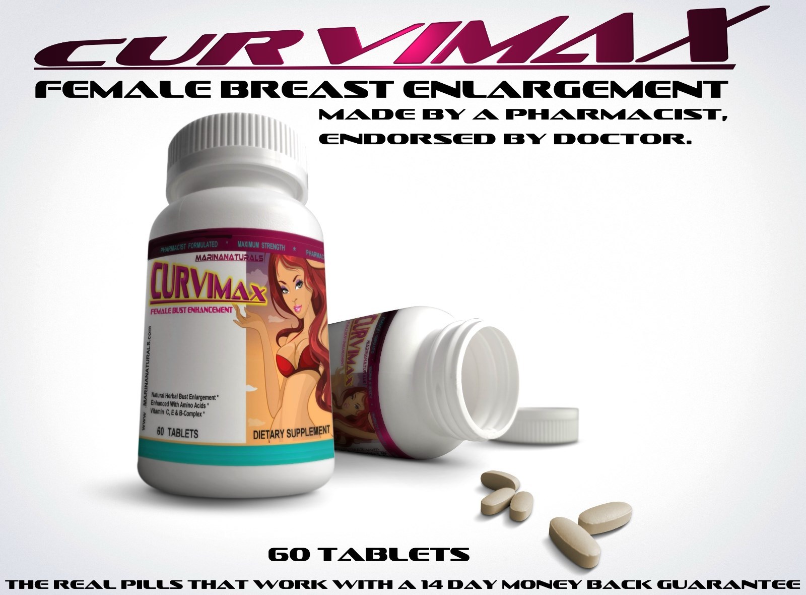 CURVIMAX Bust Enhancer, Breast Enlargement Pills, 2+ cup size or Money Back