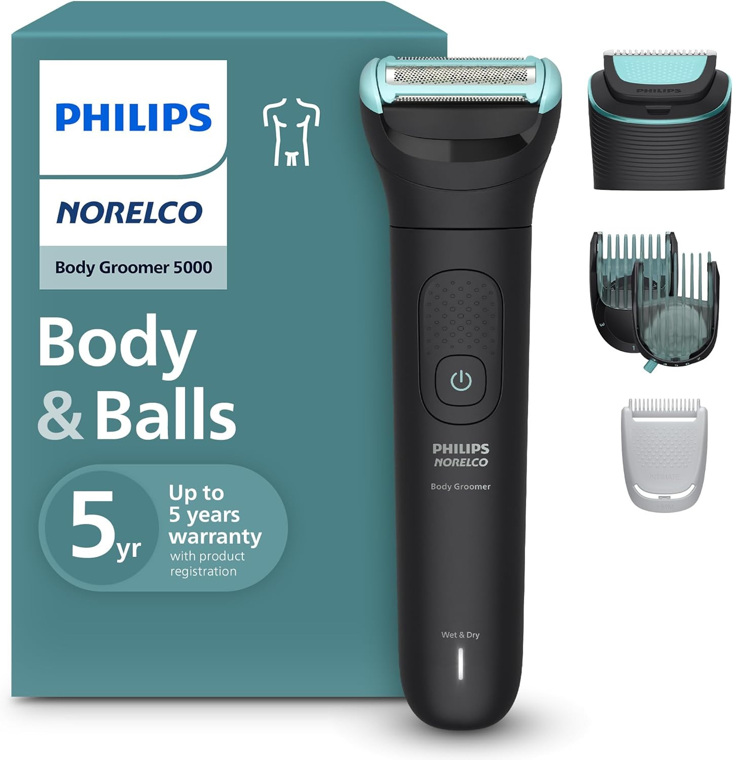 Philips Body Groomer 5000 Series, Intimate Hair Shaver & Trimmer for Men with I