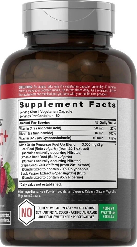2 BOTTLES-Nitric Oxide Beet Root Capsules |With Nitrates |180 Count| by Horbaach