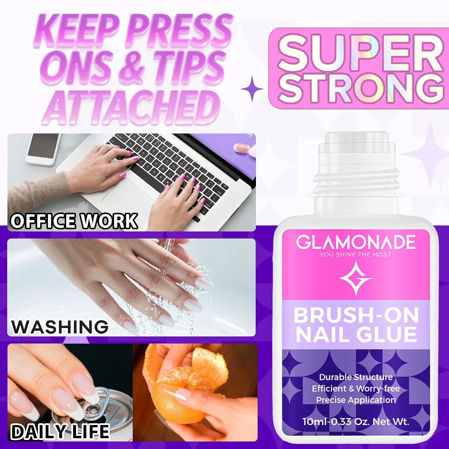 Super Strong Nail Glue: Glue for Press Ons & Acrylic Nails & Fake Nail Tips – 10