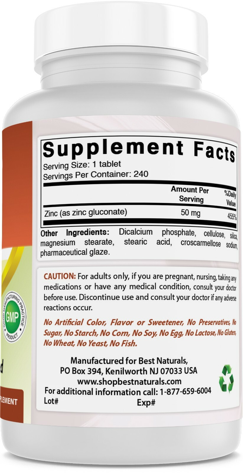 Best Naturals Zinc 50 mg 240 Tablets