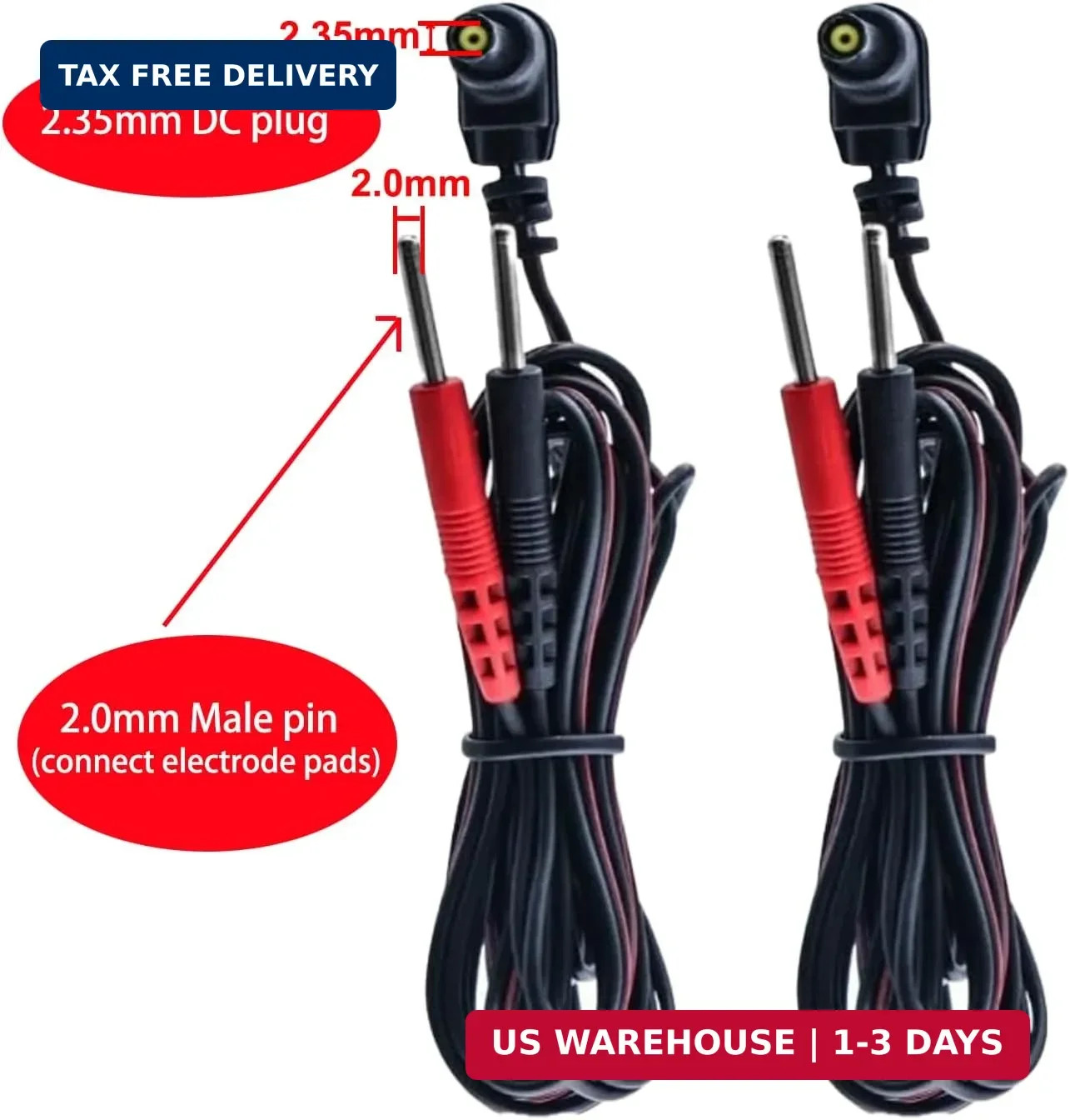 TENS Unit Replacement Lead Wires, 2 Pcs Premium Cables Leads with 2mm Pin | Comp