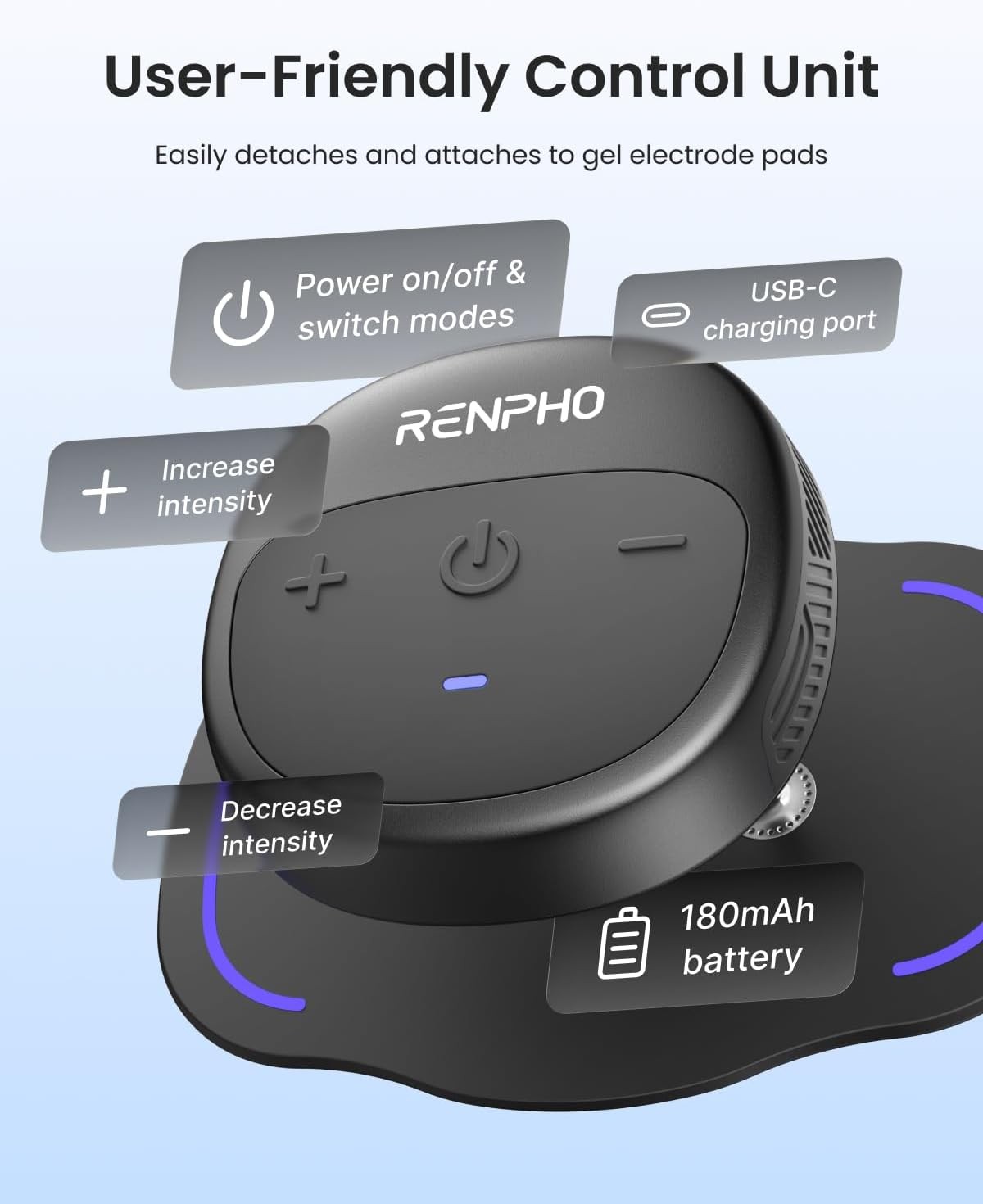 Wireless TENS Unit Muscle Stimulator, Portable EMS Machine | 6 Modes, 20 Intensi